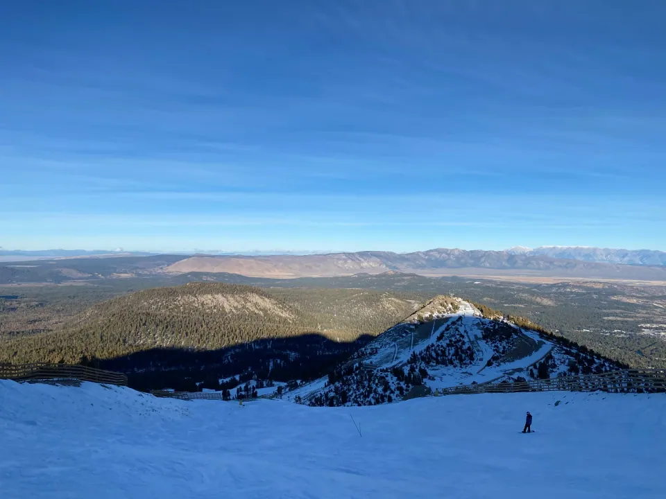 Snowy summit overlooking a vast basin and distant ranges