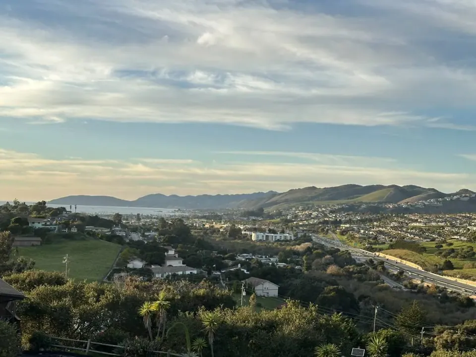 View across the estuary and the town of Los Osos at first light