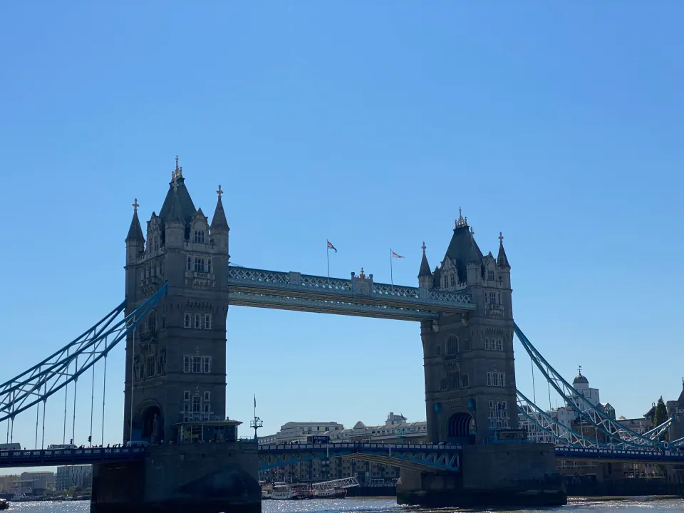 London Tower Bridge against clear blue sky