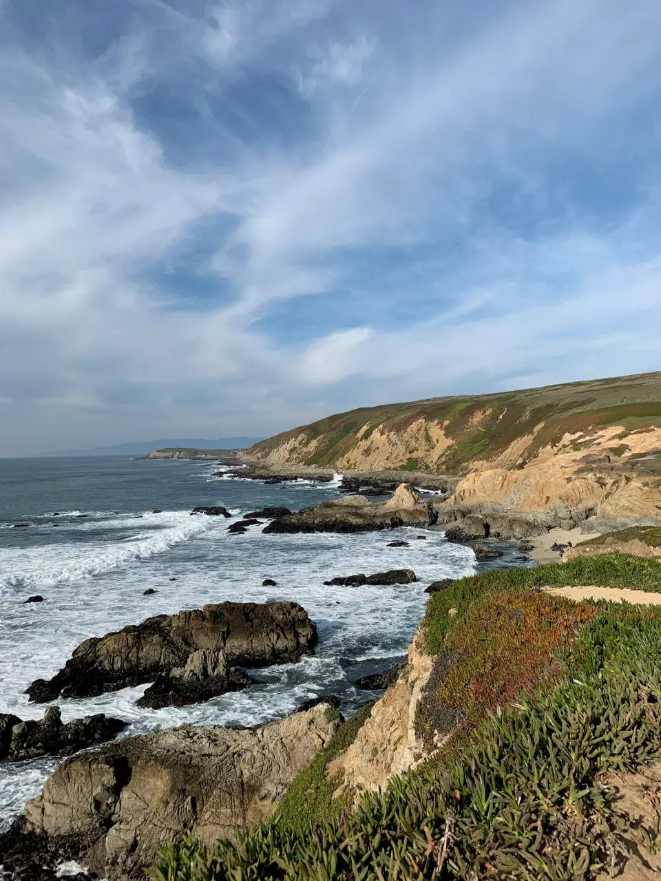 Rocky headlands and surf along the coast